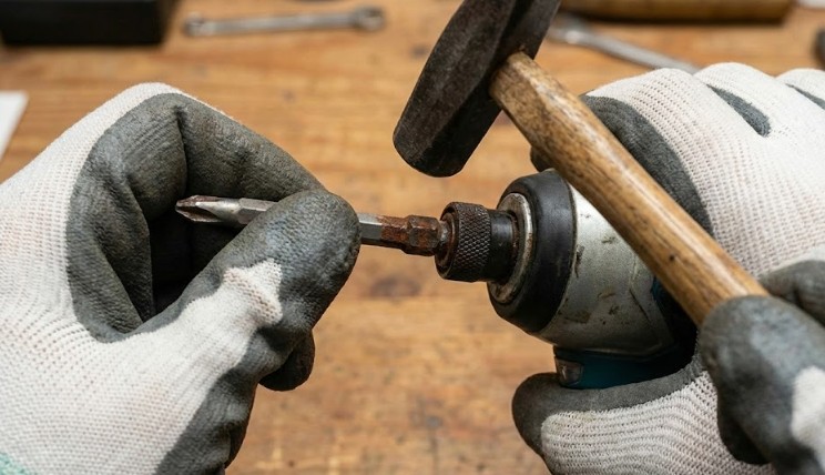 ハンマーで叩く衝撃と逆回転の合わせ技