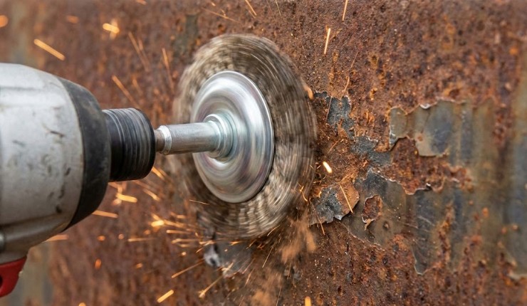 回転と打撃で錆を落とす仕組み