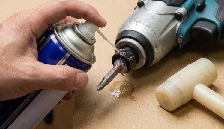 潤滑スプレーを塗布しハンマーで振動を与える