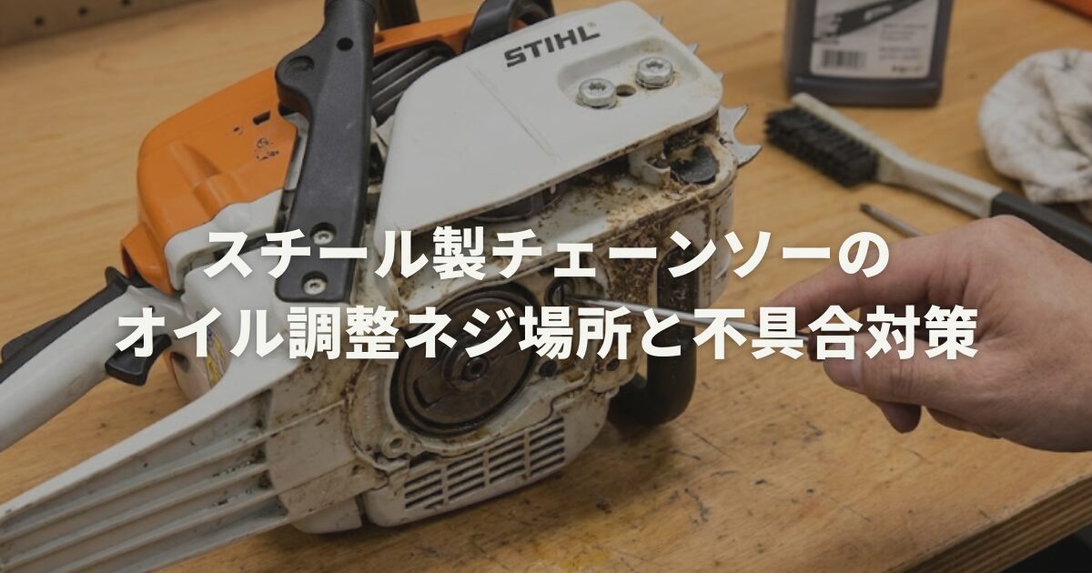 スチール製チェーンソーのオイル調整ネジ場所と不具合対策