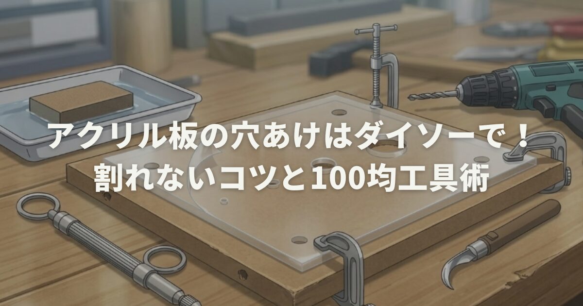 アクリル板の穴あけはダイソーで！割れないコツと100均工具術