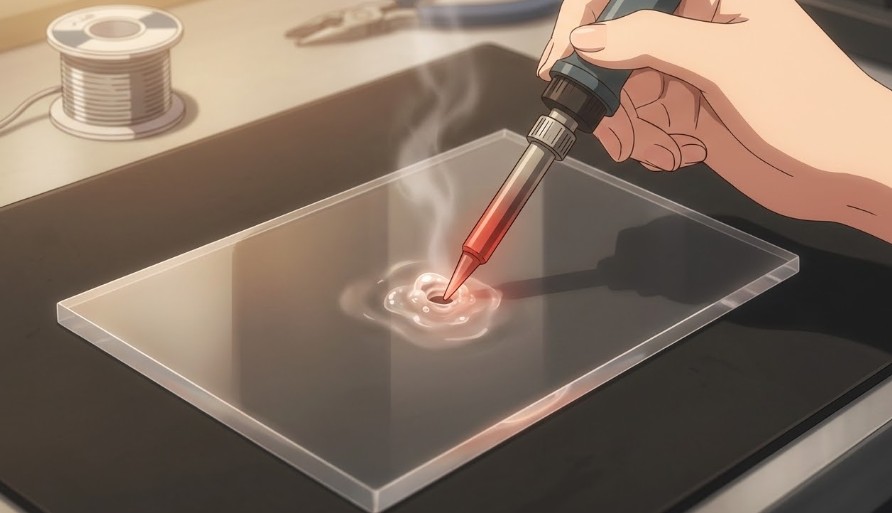 はんだごての熱を利用した割れにくい穿孔の手順