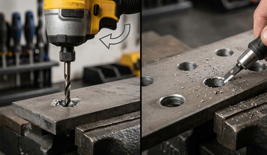 貫通時の噛み込み防止とバリ取り作業の重要性