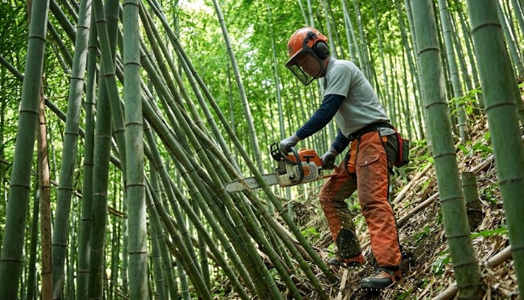 傾斜地や密集地で竹を伐採する切り方のコツ