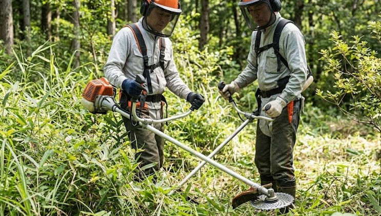 山林用チップソーによる安全な下刈りと植生管理
