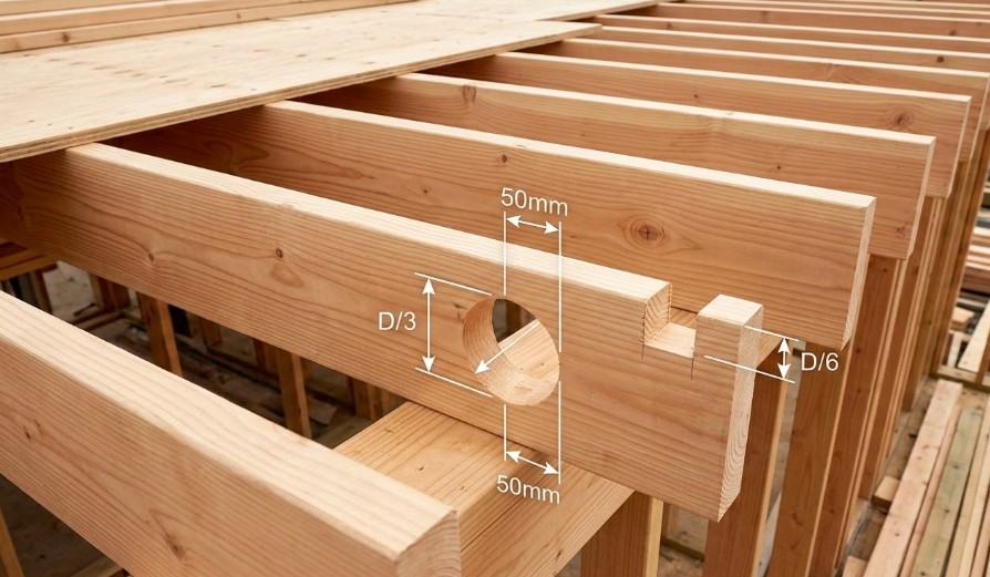 床根太の貫通孔や欠込み制限を遵守するための定量的数値