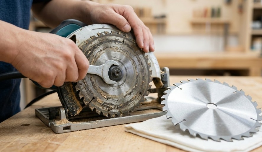 切れ味が低下したチップソーの交換