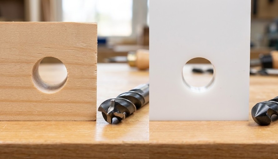 木材や樹脂の穴あけでバリを防ぐ専用ビット